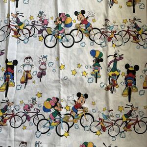 Vtg Disney Mickey Mouse Bicycling Twin bed Fitted Sheet Only Bike Goofy Fabric